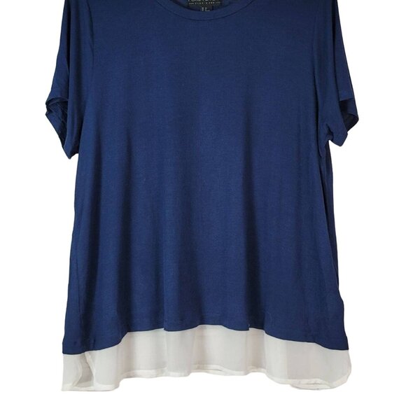 Forever 21 Pullover Top Blue Plus 1X Chiffon Hem Round Neck Short Sleeve Stretch - Picture 3 of 6